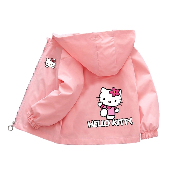 4T Girls Pink Hello Kitty Jacket Hooded Raincoat Kids Water Resistant Jacket - Picture 1 of 10